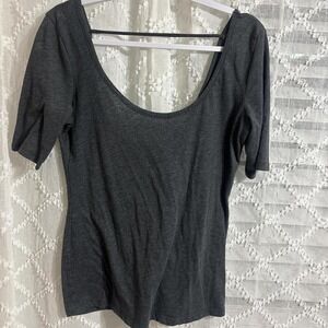 Gray scoop neck 3/4 sleeve stretch top women's XL
